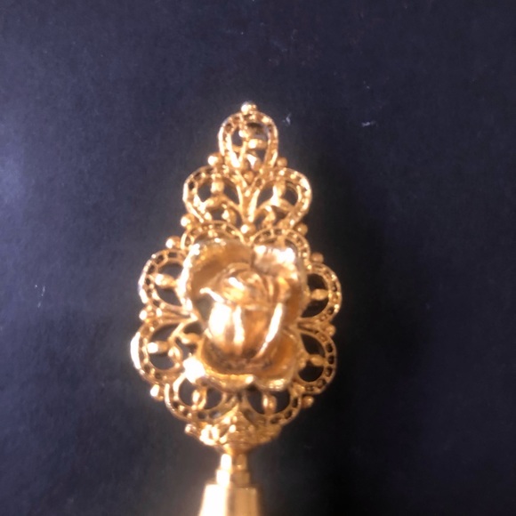 Vintage 9.5” Gold Metal Ormolu Filigree Perfume Bottle Ornate Rose - Picture 3 of 11
